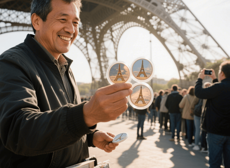 去法国别在埃菲尔铁塔下买 “纪念币”!全是塑料做的,卖得比真币还贵